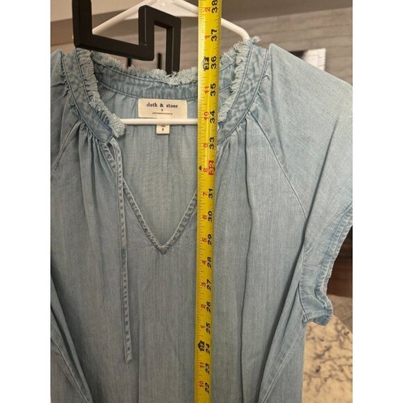 Cloth & Stone Chambray Blue Ruffle Neck Tiered Mini Dress Womens Size S - Picture 6 of 9